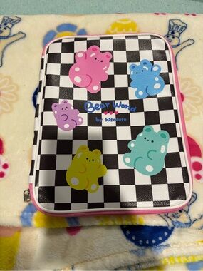Bear World by hisocute Checkerboard iPad/tablet case- Pink Trim